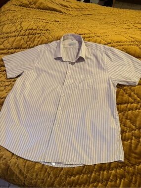 Short-Sleeve white and cream Stripe Button-Down Shirt by Azzaro